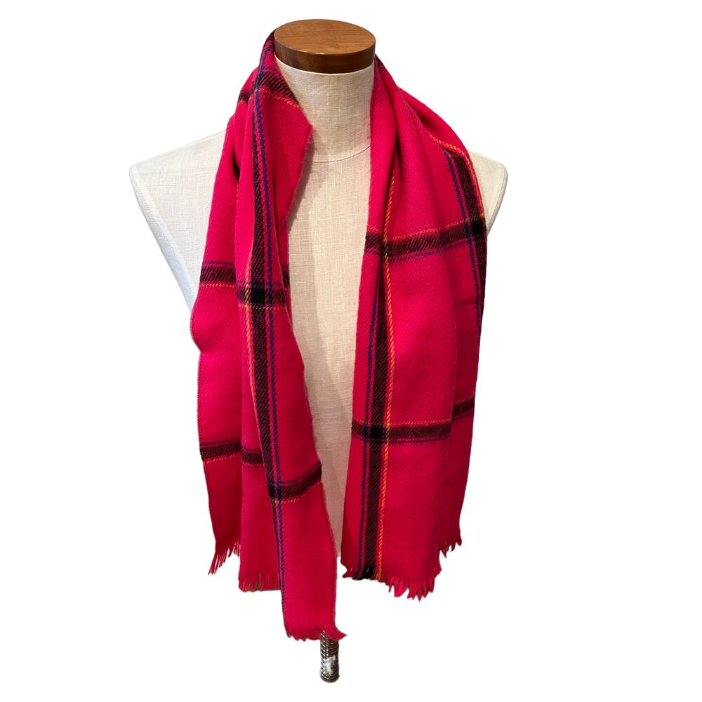 Vintage hot pink plaid fringed scarf - Picture 3 of 4